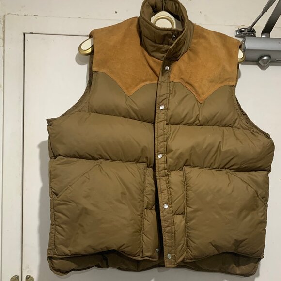 VINTAGE WOOLRICH NYLON TRIM LEATHER DOWN PUFFER VESTS SIZE L - Picture 1 of 8